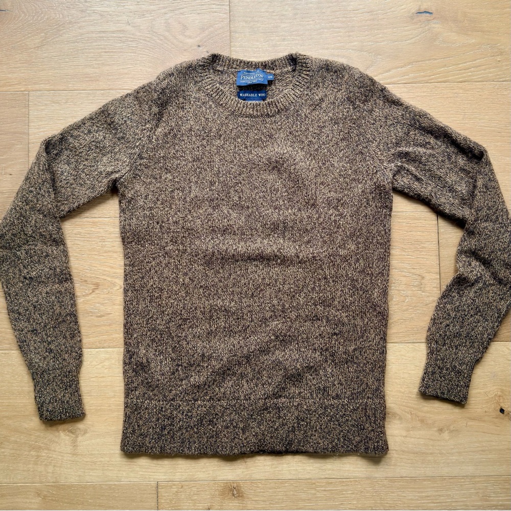 Pendleton Washable Wool Crew Neck Sweater Brown Marled Knit Women's XS